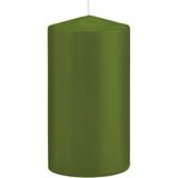 6x Olijfgroene cilinderkaarsen/stompkaarsen 8 x 15 cm 69 branduren - Geurloze kaarsen olijf groen - Woondecoraties