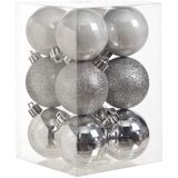 24x stuks kunststof kerstballen mix van donkerblauw en zilver 6 cm - Kerstversiering