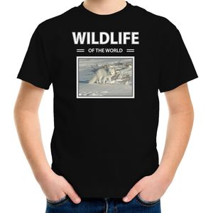 Dieren foto t-shirt Sneeuwvos - zwart - kinderen - wildlife of the world - cadeau shirt Sneeuwvossen liefhebber - kinderkleding / kleding