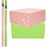 4x Rollen kraft inpakpapier liefde/rode hartjes pakket - groen 200 x 70 cm - cadeau/verzendpapier