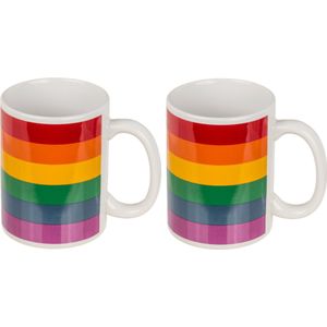 Koffiemok/drinkbeker - 2x - Pride/regenboog thema kleuren - keramiek - 9 x 8 cm
