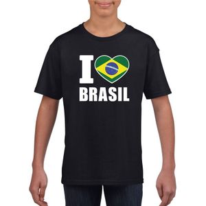 Zwart I love Brazilie supporter shirt kinderen - Braziliaans shirt jongens en meisjes