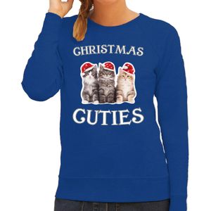 Kitten Kerstsweater / kersttrui Christmas cuties blauw voor dames - Kerstkleding / Christmas outfit