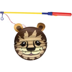 Bol lampion leeuw - donker bruin - H20 cm - papier - met lampionstokje - 40 cm