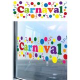 Carnaval/party decoratie raamsticker - 4x - gekleurde letters - versiering - 75 x 25 cm