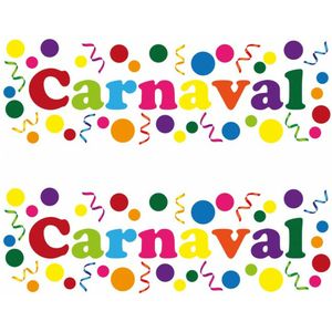 Carnaval/party decoratie raamsticker - 4x - gekleurde letters - versiering - 75 x 25 cm