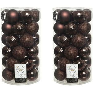 74x Donkerbruine kunststof kerstballen 6 cm - Mix - Onbreekbare plastic kerstballen - Kerstboomversiering donkerbruin
