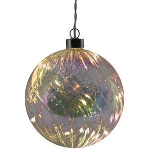 1x stuks verlichte glazen kerstballen met 10 lampjes transparant parelmoer 12 cm - Decoratie kerstballen met licht