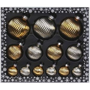 Inge goods Kerstballen met piek - 13st - glas - zilver-goud - 4-6-8cm