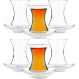 Pasabache Theeglazen Marokko - helder transparant glas - 12x stuks - 130 ml - met schotels