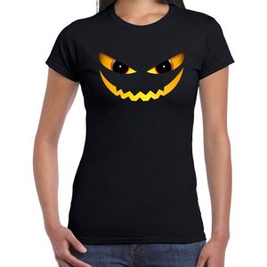 Duivel gezicht halloween verkleed t-shirt zwart voor dames - horror shirt / kleding / kostuum