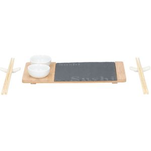 Bamboe sushi servies/serveerset voor 2 personen 7-delig - Sushi benodigdheden - Serveerschalen - Sushi servies set