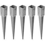 10x Paalhouders / paaldragers staal verzinkt met punt - 12 x 12 x 90 cm - houten palen in de grond - paalpunten / paalvoeten