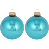 Krebs kerstballen - 8x st - turquoise blauw - 7 cm - glas - kerstversiering