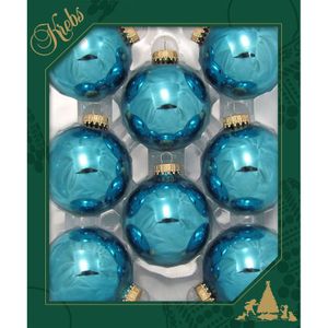 Krebs kerstballen - 8x st - turquoise blauw - 7 cm - glas - kerstversiering