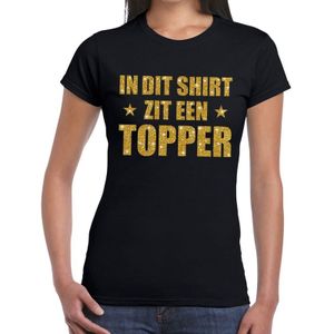 In dit shirt zit een Topper goud glitter tekst t-shirt zwart voor dames - dames Toppers shirts