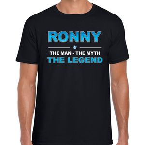 Naam cadeau Ronny - The man, The myth the legend t-shirt  zwart voor heren - Cadeau shirt voor o.a verjaardag/ vaderdag/ pensioen/ geslaagd/ bedankt