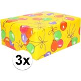 3x Inpakpapier/cadeaupapier met ballonnen 200 x 70 cm op rollen - Kadopapier/geschenkpapier