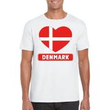 Denemarken t-shirt met Deense vlag in hart wit heren