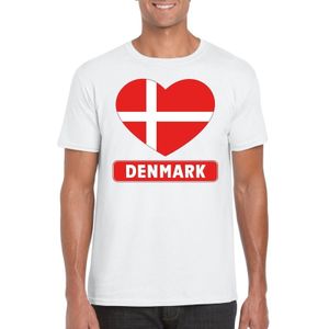 Denemarken t-shirt met Deense vlag in hart wit heren