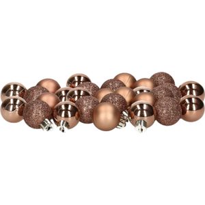 Decoris mini kerstballen 28x stuks - walnoot bruin - 3 cm - kunststof