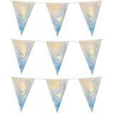 3x Zeemeermin/mermaid/oceaan themafeest folie vlaggenlijnen goud 4 meter - Kinder feestartikelen/versiering voor op tafel