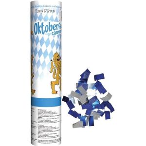 Oktoberfest confetti kanon 20 cm - Bierfeest feestartiklen - Confetti versieringen blauw/wit