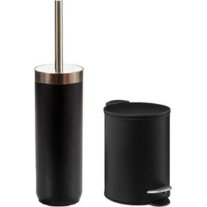 5Five Badkamer accessoires set - zwart - pedaalemmer 3L en wc/toilet-borstel - metaal