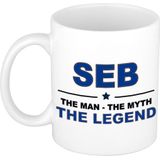 Naam cadeau Seb - The man, The myth the legend koffie mok / beker 300 ml - naam/namen mokken - Cadeau voor o.a  verjaardag/ vaderdag/ pensioen/ geslaagd/ bedankt