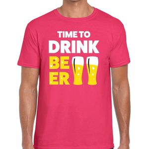 Time to drink Beer tekst t-shirt roze voor heren - heren feest t-shirts