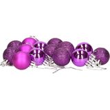 16x stuks kerstballen paars mix van mat/glans/glitter kunststof diameter 3 cm - Kerstboom versiering