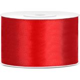 Set van 2 stuks sierlinten/cadeaulinten/satijnen linten blauw en rood 38 mm x 25 meter