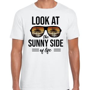 Sunny side feest t-shirt / shirt Look at the sunny side of life voor heren - wit - Beach party outfit / kleding/ verkleedkleding/ carnaval shirt