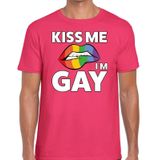 Kiss me i am gay t-shirt roze voor heren -  Gay pride kleding