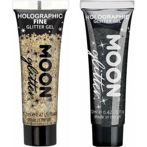 Moon Creations Glittergel fijn set - voor lichaam en gezicht - goud en zwart