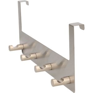Zeller Kapstok - deurhanger - 4-haaks - zilverkleurig - 32 cm - RVS - deurkapstok