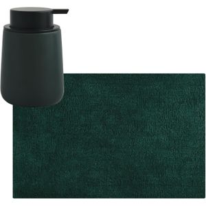 MSV badkamer droogloop mat/tapijt - 40 x 60 cm - met zelfde kleur zeeppompje 300 ml - donkergroen