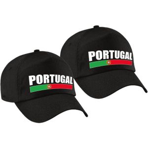 4x stuks portugal supporters pet zwart voor jongens en meisjes - Portugal landen baseball cap - supporter accessoire