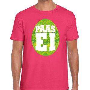 Roze Paas t-shirt met groen paasei - Pasen shirt voor heren - Pasen kleding
