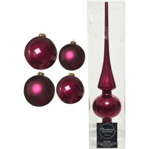 Compleet glazen kerstballen pakket framboos roze glans/mat 38x stuks - 18x 4 cm en 20x 6 cm - Inclusief piek glans