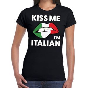 Kiss me i'm Italian t-shirt zwart dames - feest shirts dames