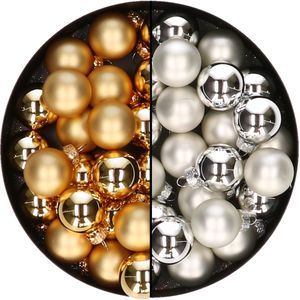 Mini kerstballen - 48x st - zilver en goud - 2,5 cm - glas - kerstversiering