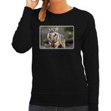 Dieren sweater met wolven foto - zwart - voor dames - natuur / wolf cadeau trui - kleding / sweat shirt