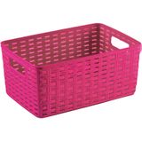 Plasticforte Opbergmand - 3x - Kastmand - rotan kunststof - fuchsia roze - 10 Liter - 22 x 33 x 16 cm