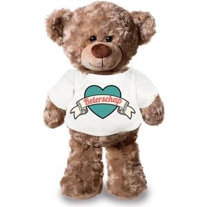 Beterschap pluche teddybeer knuffel 24 cm met wit retro t-shirt - beterschap / cadeau knuffelbeer