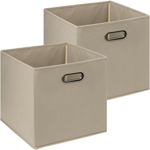 5Five Opbergmand - 2x - 29 liter - taupe - linnen - 31 x 31 x 31 cm