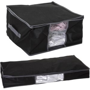 Set van 2x dekbed/kussen opberghoezen zwart met vacuumzak - 40 x 40 x 25 cm en 98 x 45 x 15 cm