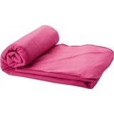 2x Fleece deken roze 150 x 120 cm - reisdeken met tasje