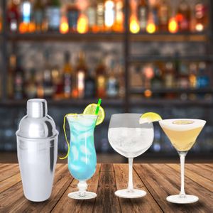 Cocktailglazen set - 12st - incl. cocktailshaker - zilver - 550 ml