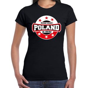 Have fear Poland is here t-shirt met sterren embleem in de kleuren van de Poolse vlag - zwart - dames - Polen supporter / Pools elftal fan shirt / EK / WK / kleding